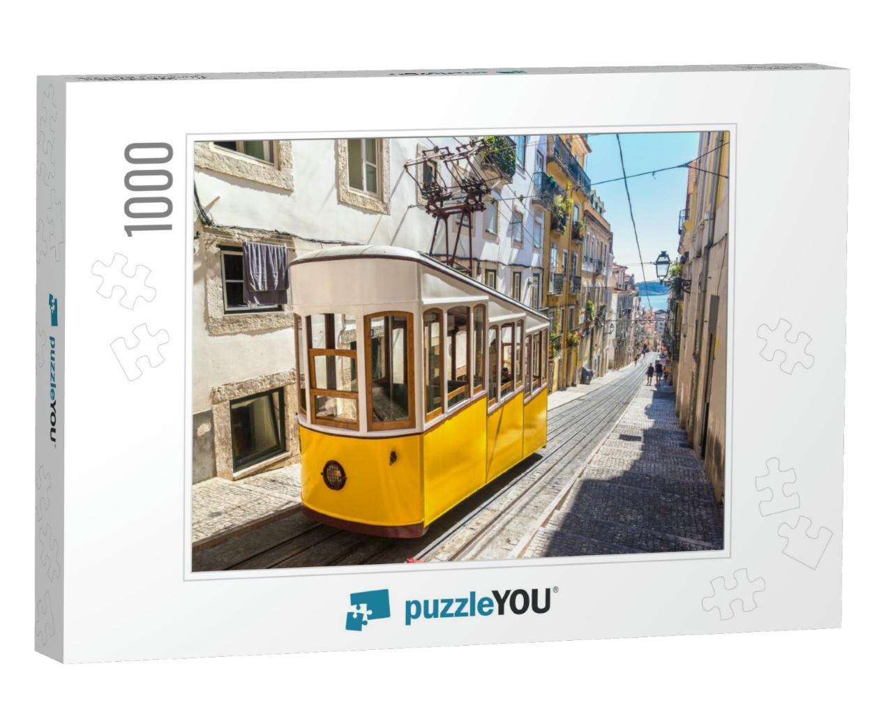 The Gloria Funicular in the City Center of Lisbon in a Be... Jigsaw Puzzle with 1000 pieces