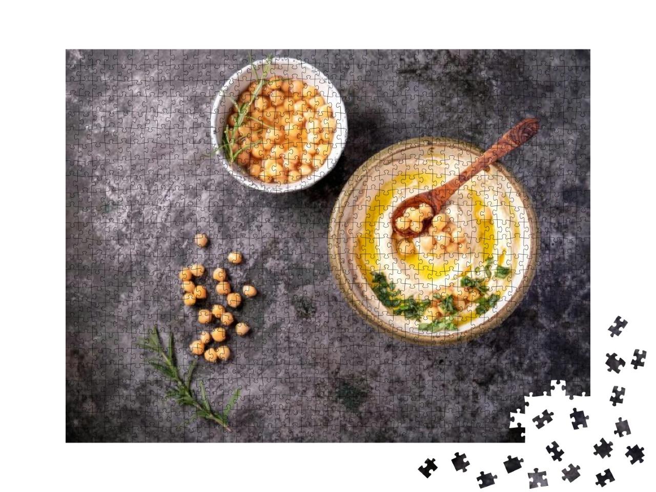 Home Made Hummus Bowl, Decorated with Boiled Chickpeas, H... Jigsaw Puzzle with 1000 pieces