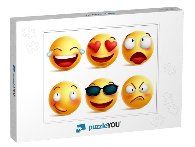 Smiley Face Icons or Yellow Emoticons with Emotional Funn... Jigsaw Puzzle