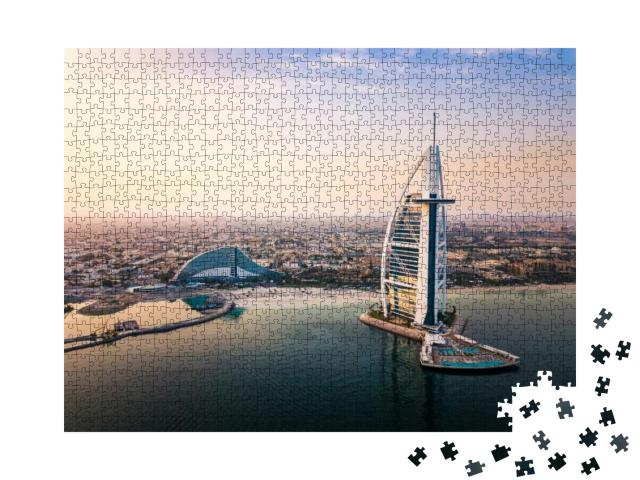 Dubai Seaside Skyline & Burj Al Arab Luxury Hotel Aerial... Jigsaw Puzzle with 1000 pieces