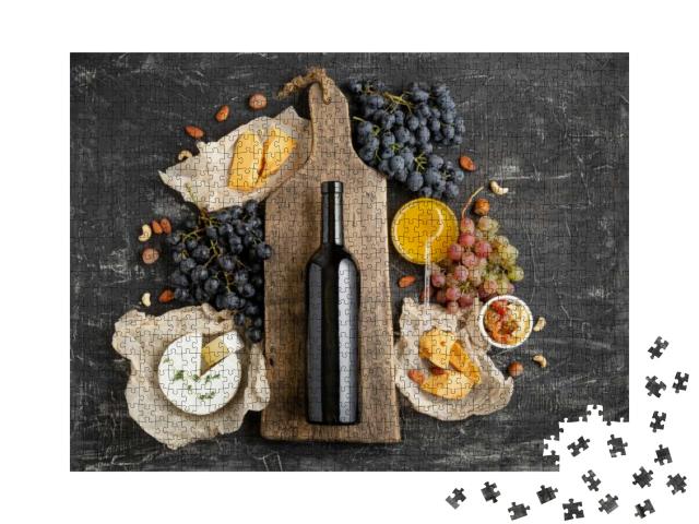 Red Wine Bottle on Vintage Cutting Wooden Board, Wine Dri... Jigsaw Puzzle with 1000 pieces