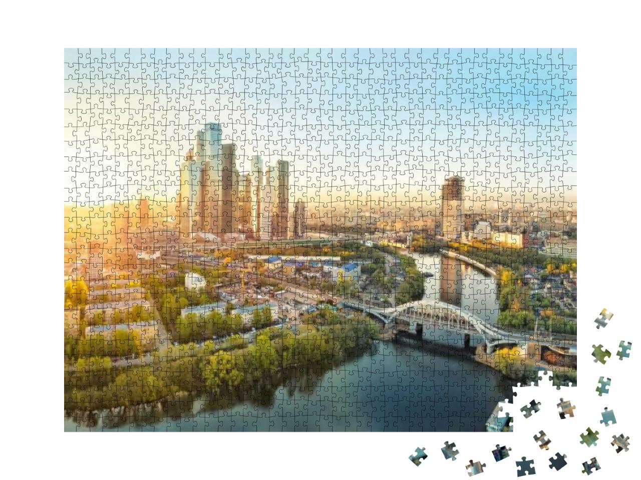 Sunrise Over Moscow City District & Moscow River... Jigsaw Puzzle with 1000 pieces