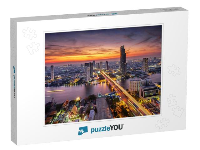 Bangkok City At Sunset Taksin Bridge... Jigsaw Puzzle