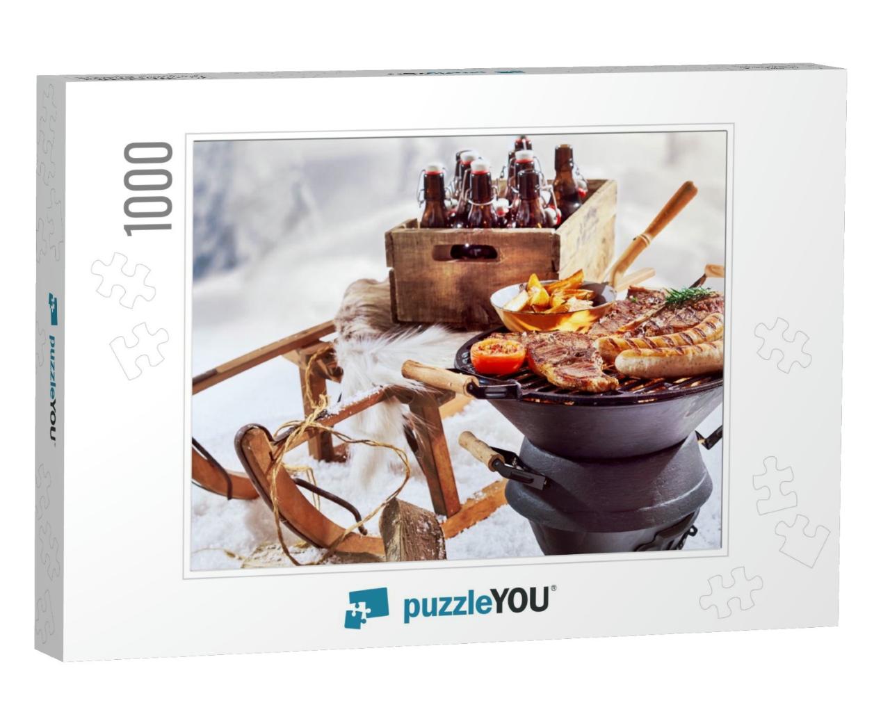 Winter Barbecue Outdoors in the Snow with T-Bone Steaks &... Jigsaw Puzzle with 1000 pieces