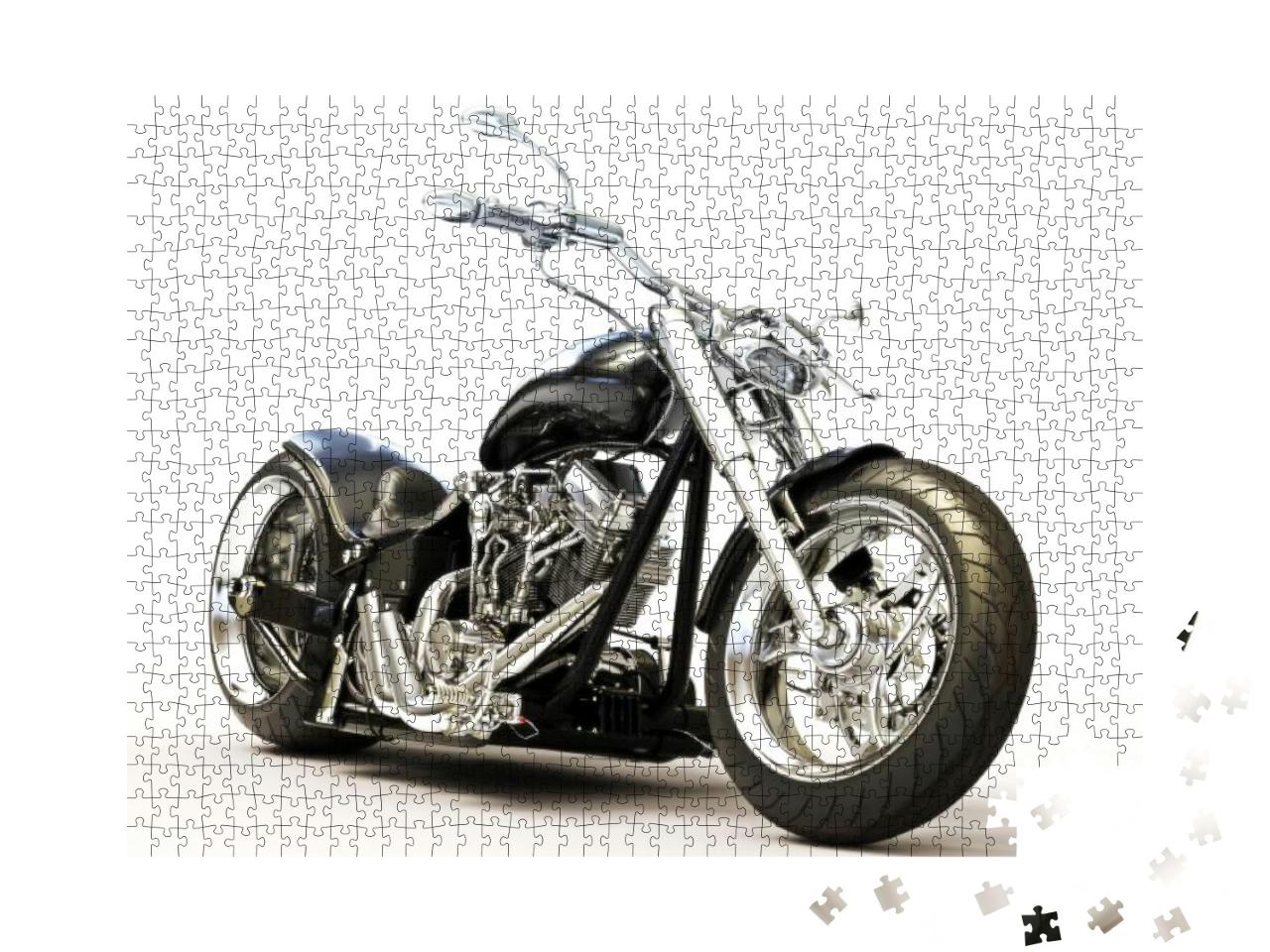 Custom Black Motorcycle on a White Background... Jigsaw Puzzle with 1000 pieces