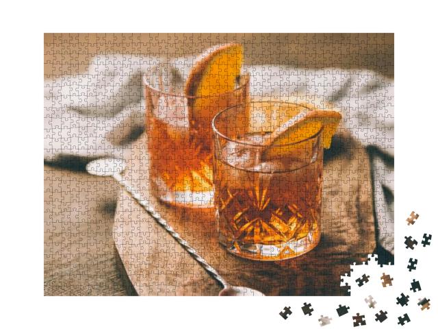 Two Glasses of Cocktail with Orange Slice. Toned Image... Jigsaw Puzzle with 1000 pieces