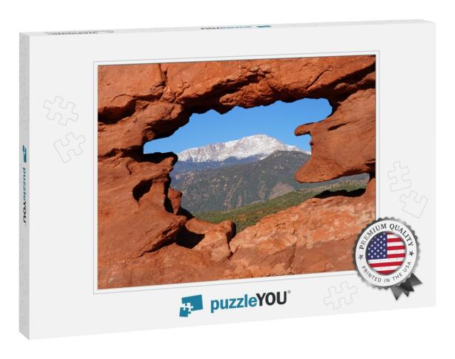 View of Pikes Peak Through the Hole in the Siamese Twins... Jigsaw Puzzle