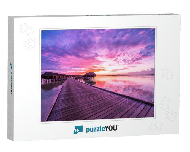 Colorful Sunset Over Ocean on Maldives... Jigsaw Puzzle