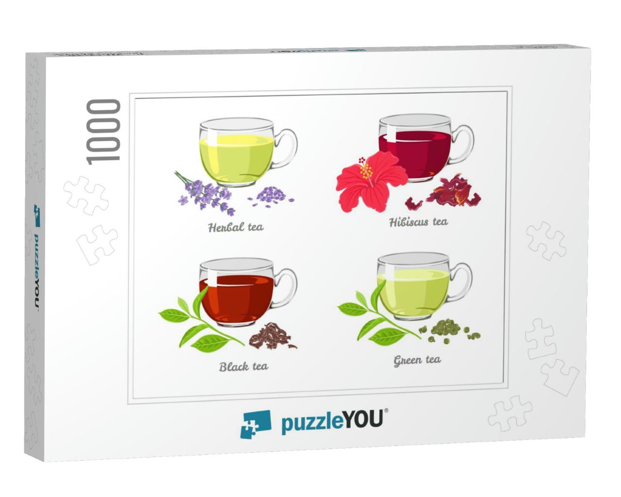 Set of Different Tea in Glass Cups Isolated on White Back... Jigsaw Puzzle with 1000 pieces