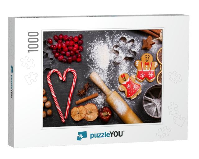 Christmas Food. Homemade Gingerbread Cookies with Ingredi... Jigsaw Puzzle with 1000 pieces
