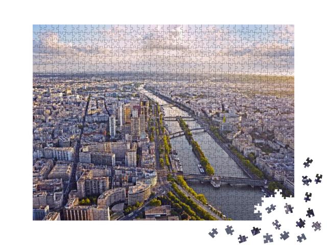 Aerial View of Paris & Seine River from Eiffel Tower At S... Jigsaw Puzzle with 1000 pieces