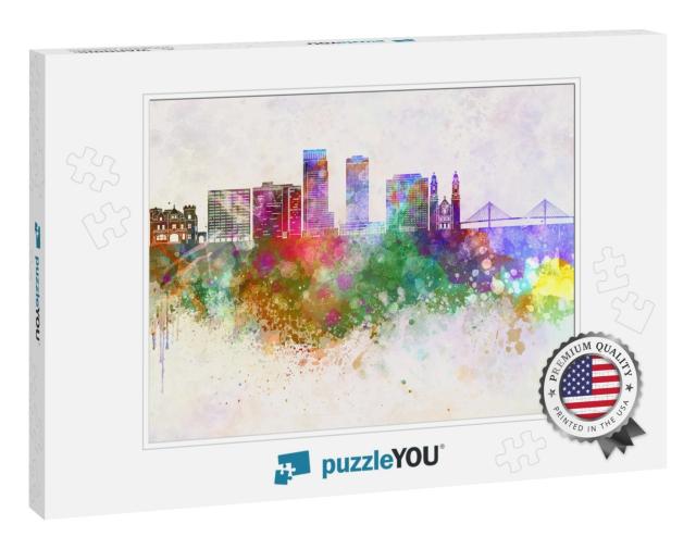 Omaha Skyline in Watercolor Background... Jigsaw Puzzle
