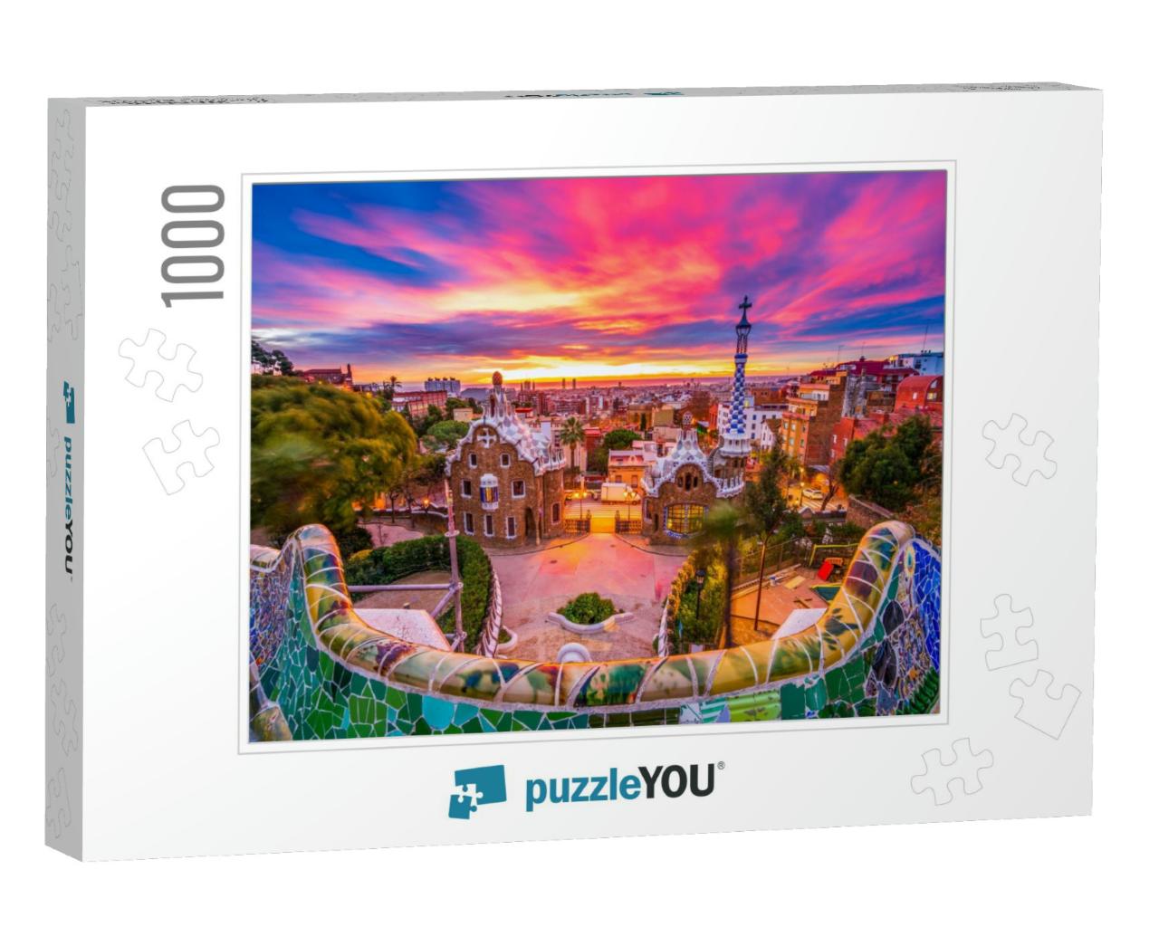 Beautiful Sunrise in Barcelona Seen from Park Guell. Park... Jigsaw Puzzle with 1000 pieces