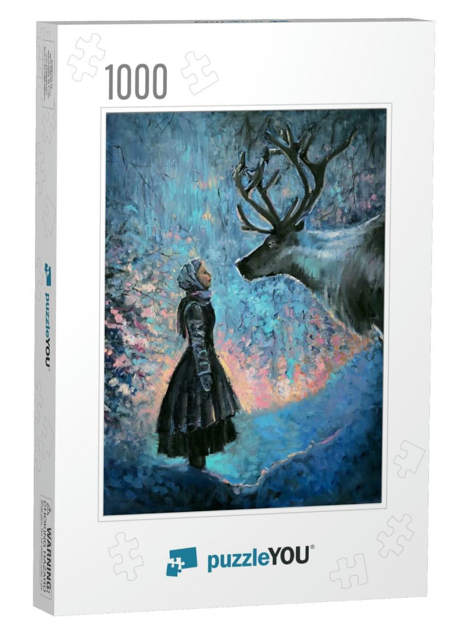 Oil Painting Fabulous Scene Girl Looks Into the Eyes of a... Jigsaw Puzzle with 1000 pieces