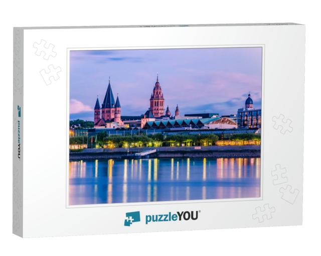 Mainz Cityscape in the Blue Hour in the Evening Light wit... Jigsaw Puzzle