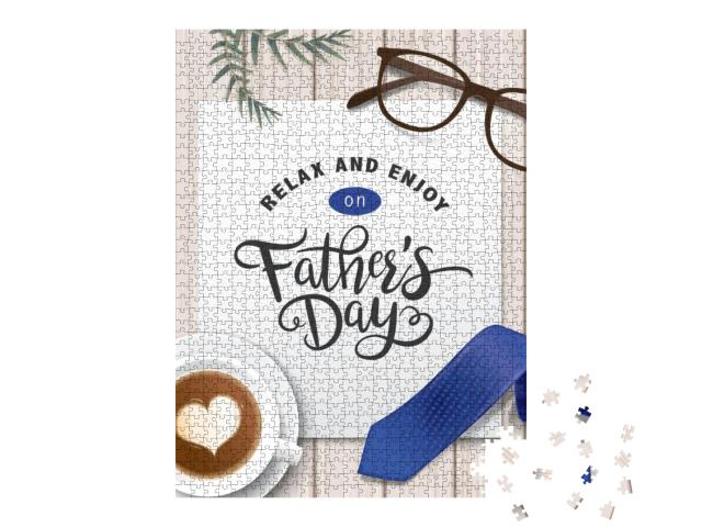Flat Lay Style Father`S Day Greeting Card with Cup... Jigsaw Puzzle with 1000 pieces