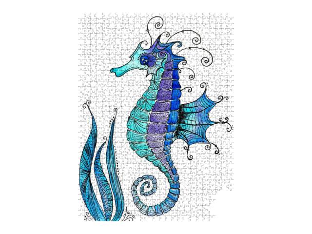 Watercolor Seahorse Hand Drawn Illustration Isolated on W... Jigsaw Puzzle with 1000 pieces