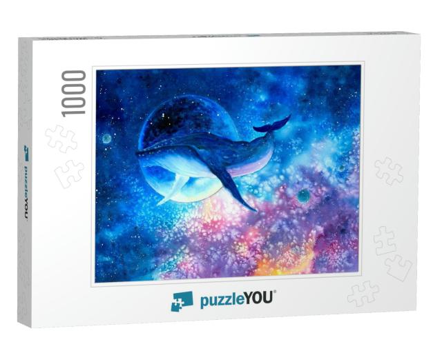 Watercolor Painting - Whale Diving Into Deep Space... Jigsaw Puzzle with 1000 pieces