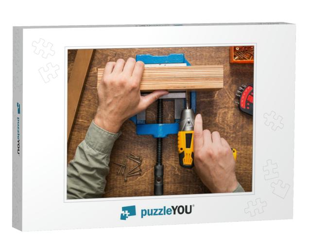 Hands Screwing Wooden Boards. Woodwork, Diy, Make or Repa... Jigsaw Puzzle