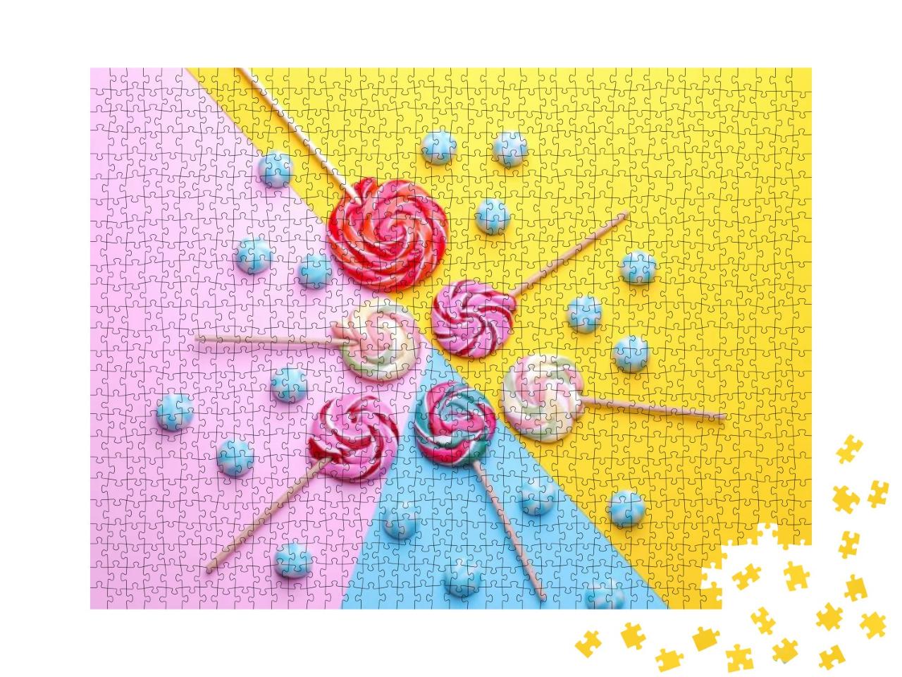 Multicolored Round Candy & Colored Lollipops on Colored B... Jigsaw Puzzle with 1000 pieces
