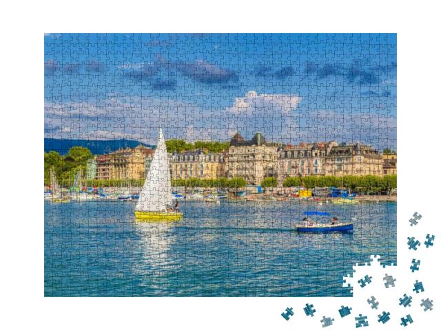 Beautiful View of the Historic City Center of Geneva with... Jigsaw Puzzle with 1000 pieces