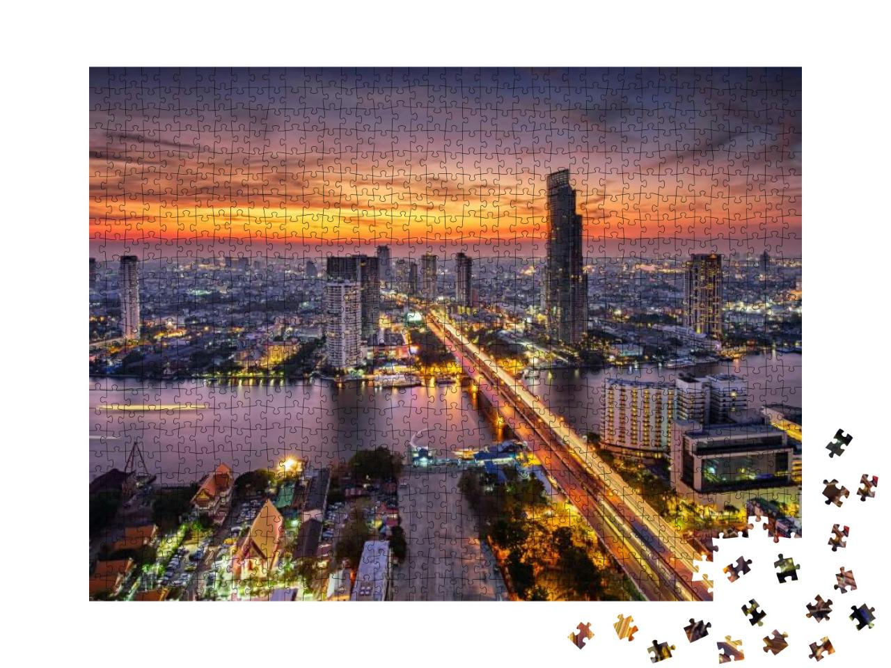Bangkok City At Sunset Taksin Bridge... Jigsaw Puzzle with 1000 pieces