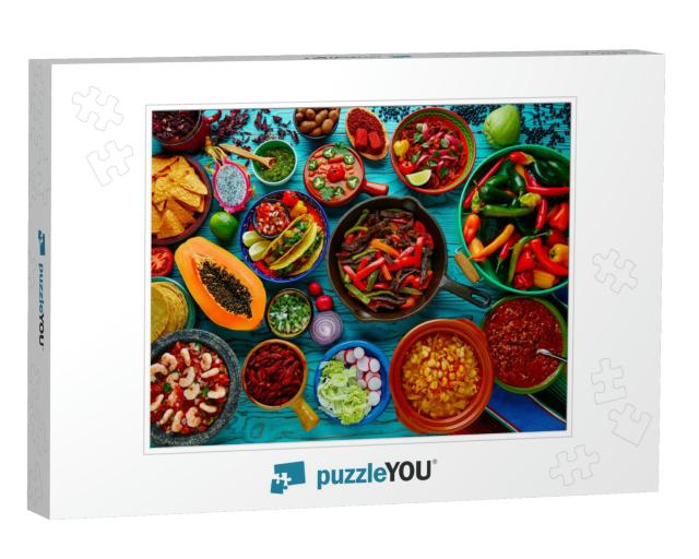 Mexican Food Mix Colorful Background Mexico... Jigsaw Puzzle