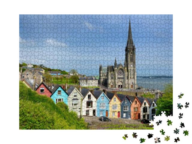 Colorful Row Houses with Towering St. Colmans Cathedral i... Jigsaw Puzzle with 1000 pieces