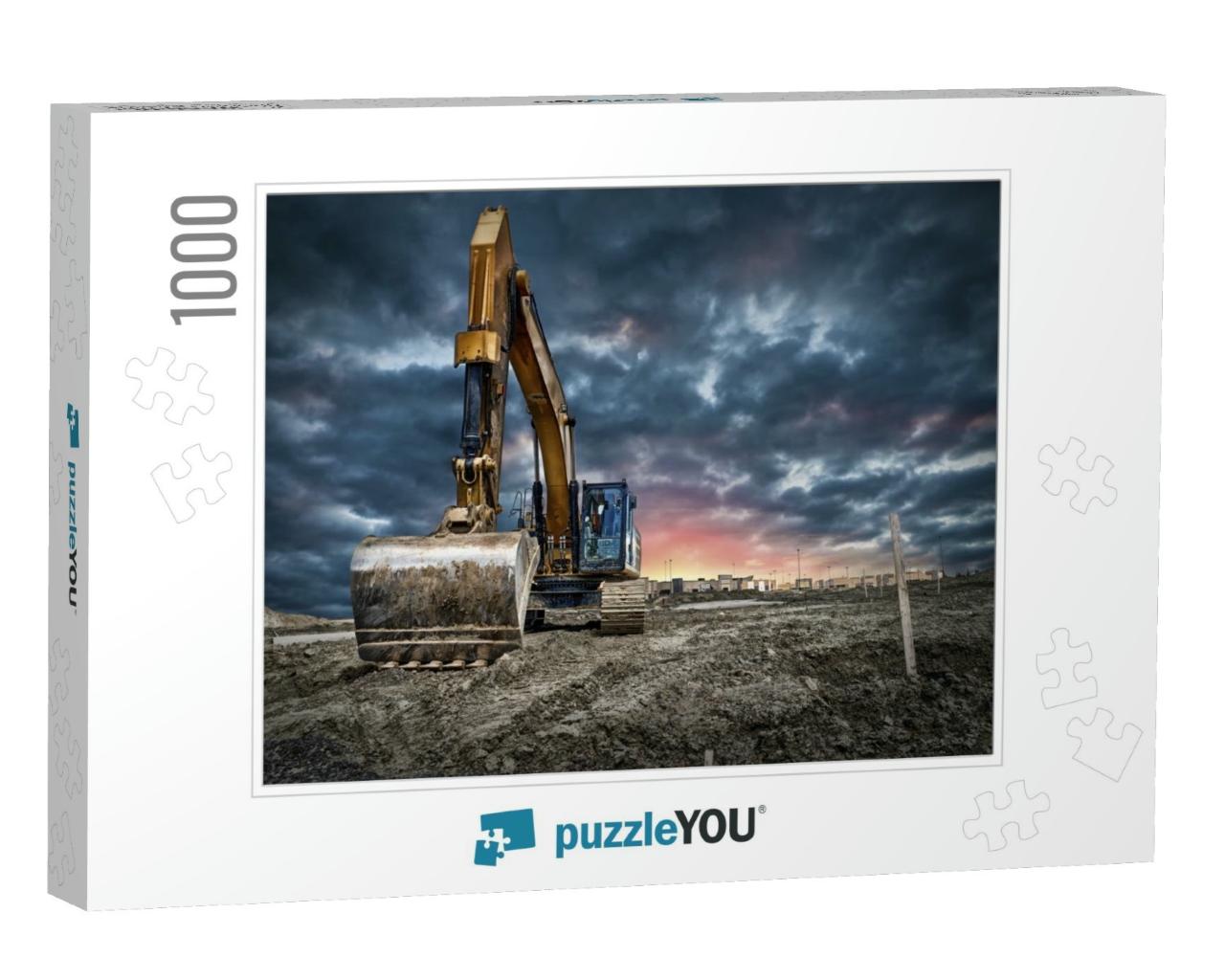 Excavator Machinery At Construction Site, Sunset in Backg... Jigsaw Puzzle with 1000 pieces