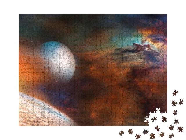 Landscape of Planet, Sunrise & Earth View from Space. Ele... Jigsaw Puzzle with 1000 pieces