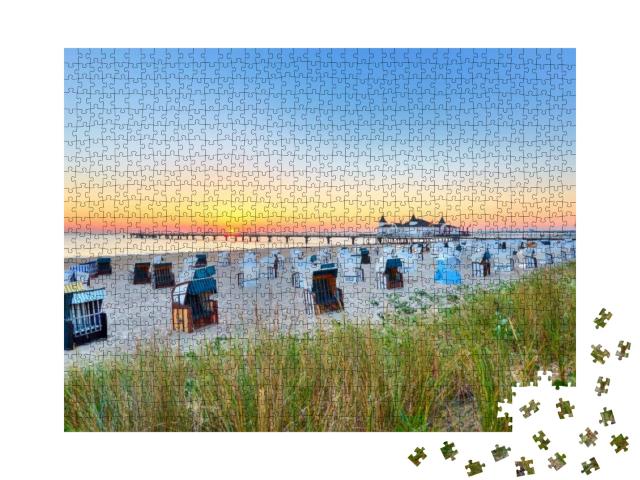 Morning Time At Baltic Sea Beach & Sight Ahlbeck Pier in... Jigsaw Puzzle with 1000 pieces