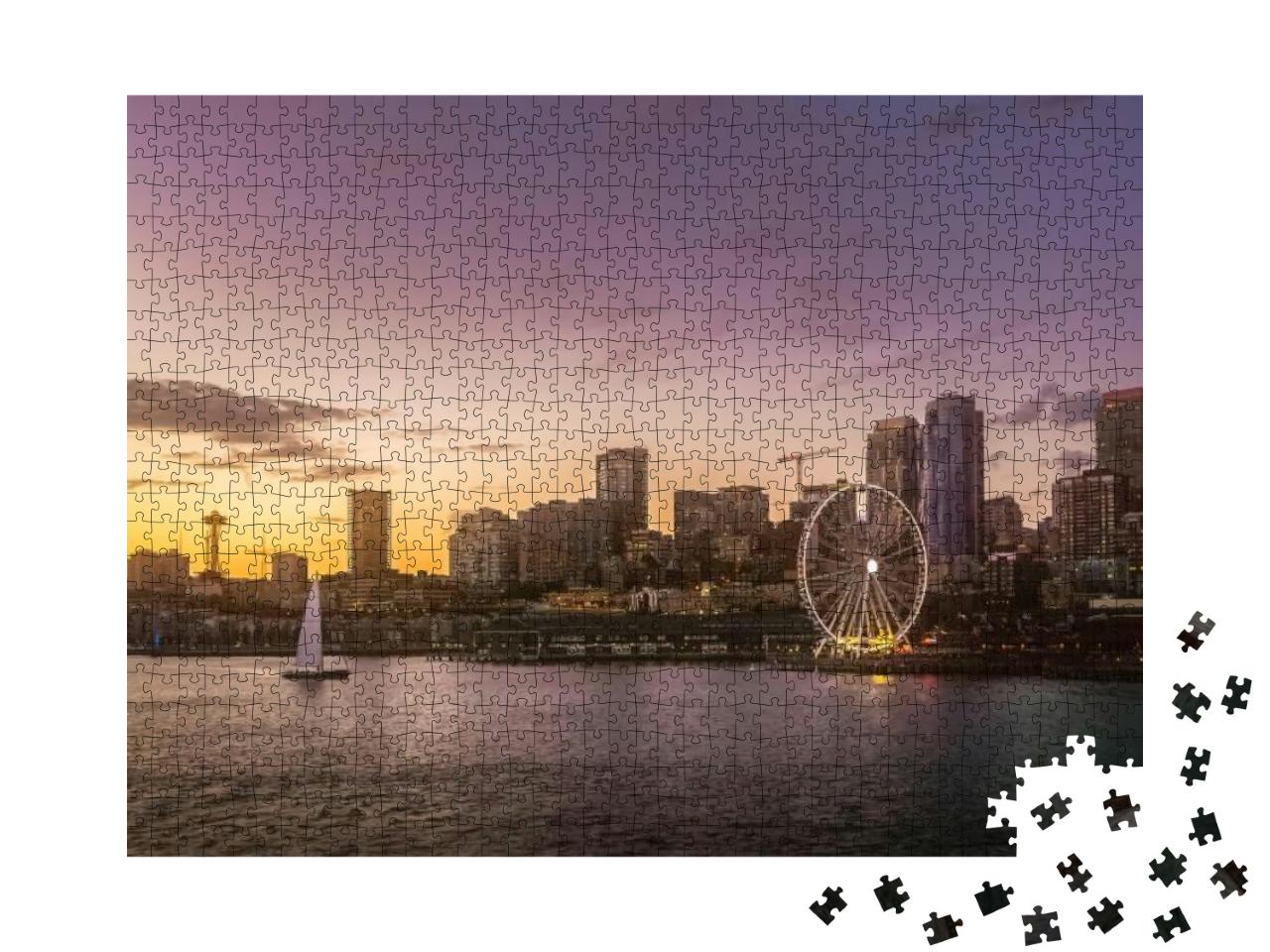 Beautiful Seattle Waterfront Skyline from Elliott Bay At... Jigsaw Puzzle with 1000 pieces