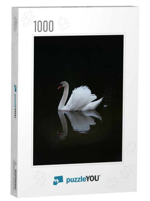 White Elegant Swan on a Dark Background on a Vertical Pic... Jigsaw Puzzle with 1000 pieces