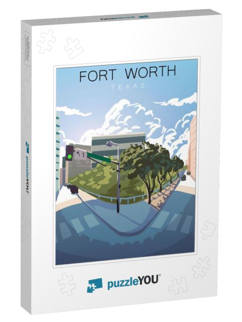 Fort Worth Modern Vector Poster. Fort Worth, Texas Landsc... Jigsaw Puzzle