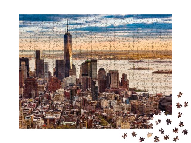 Aerial View of the Lower Manhattan At Sunset... Jigsaw Puzzle with 1000 pieces