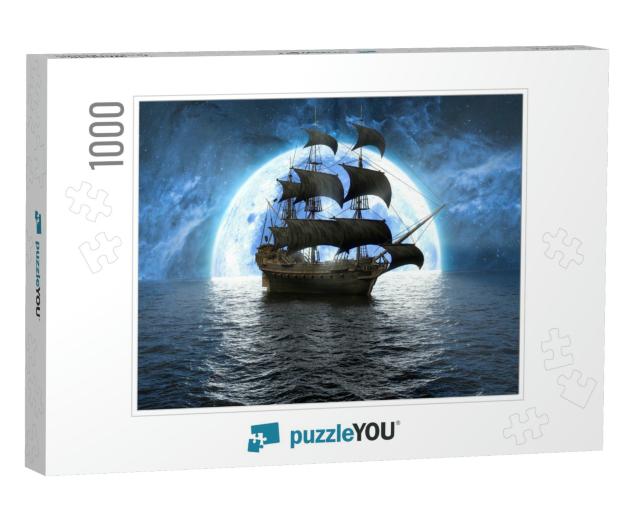 Ship At Sea Against the Background of the Moon & the Beau... Jigsaw Puzzle with 1000 pieces
