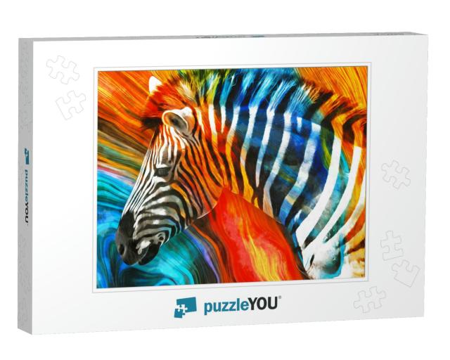 Modern Colorful Zebra Oil Painting. Abstract Painting for... Jigsaw Puzzle