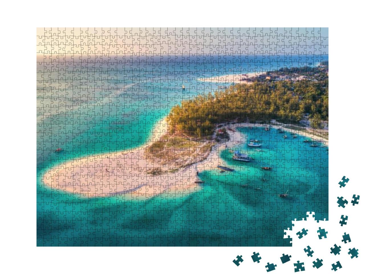 Aerial View of the Fishing Boats on Tropical Sea Coast wi... Jigsaw Puzzle with 1000 pieces