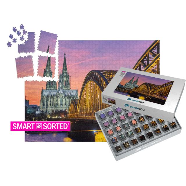 Cologne Cathedral & Hohenzollern Bridge At Sunset / Night... | SMART SORTED® | Jigsaw Puzzle with 1000 pieces