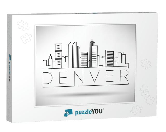 Minimal Denver Linear City Skyline with Typographic Desig... Jigsaw Puzzle