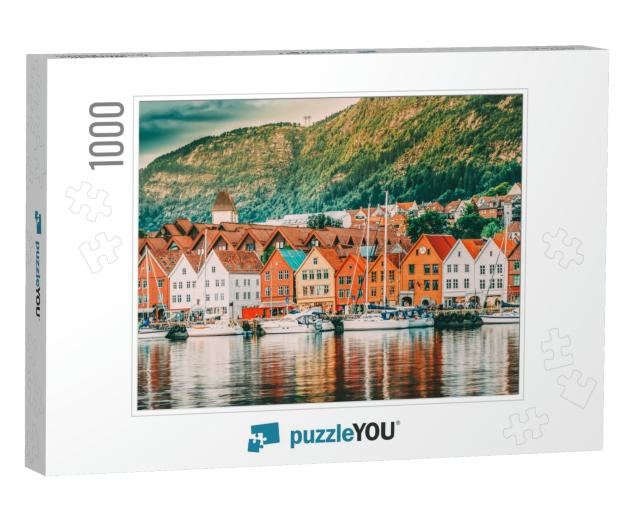 Bergen, Norway. View of Historical Buildings Houses in Br... Jigsaw Puzzle with 1000 pieces