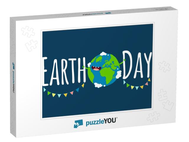 Happy Earth Day Poster. Vector Illustration. Use F... Jigsaw Puzzle