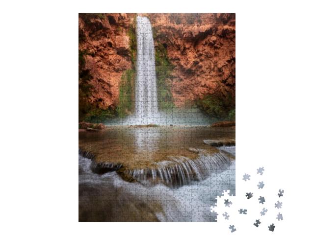 Beautiful Turquoise Water Falls At Havasupai, in Arizona... Jigsaw Puzzle with 1000 pieces
