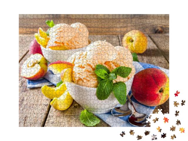 Homemade Sweet Peach Ice Cream. Peach Gelato Balls in Sma... Jigsaw Puzzle with 1000 pieces