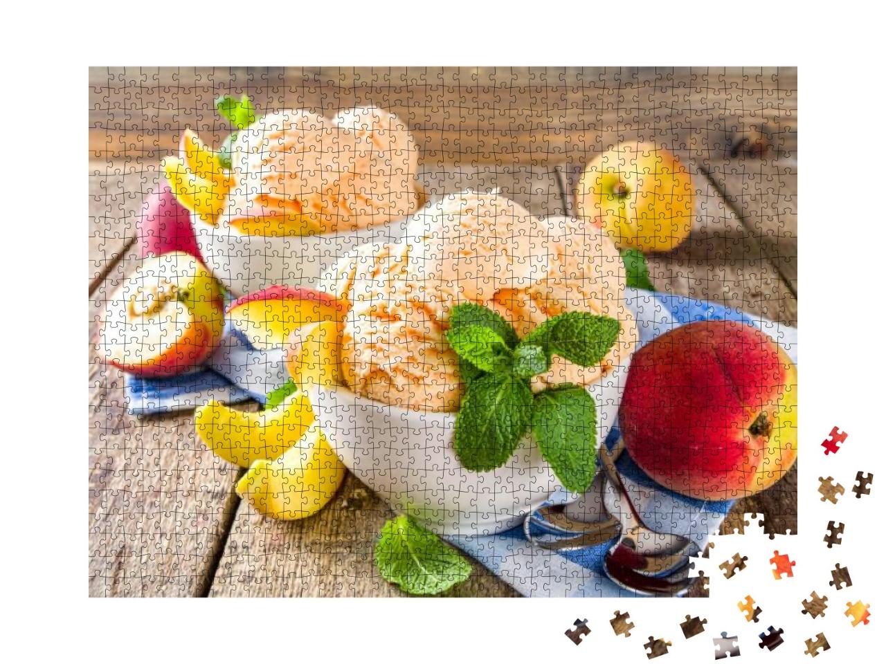 Homemade Sweet Peach Ice Cream. Peach Gelato Balls in Sma... Jigsaw Puzzle with 1000 pieces