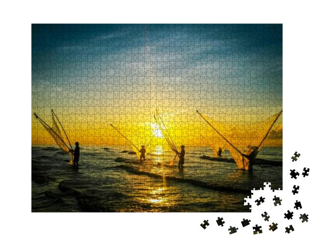 Nam Dinh, Vietnam - August 1. Fishermen Working in the Fi... Jigsaw Puzzle with 1000 pieces