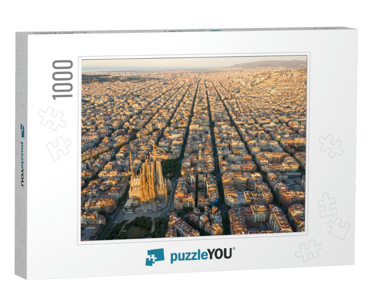 Aerial View Sunrise Over the Barcelona City, Spain... Jigsaw Puzzle with 1000 pieces