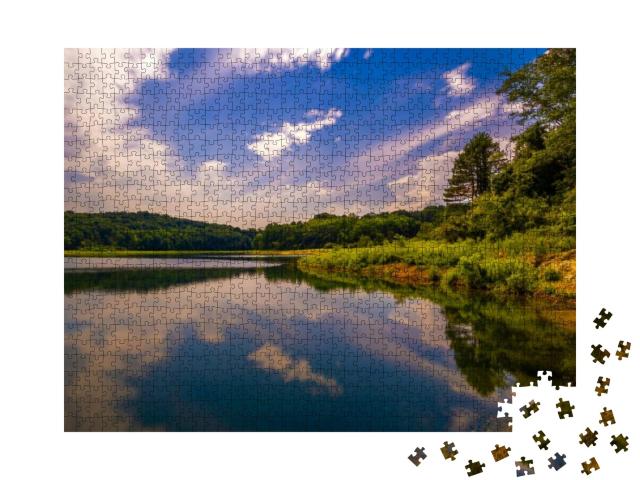 Stunning Lake View on Moody Day in Round Valley, New Jers... Jigsaw Puzzle with 1000 pieces