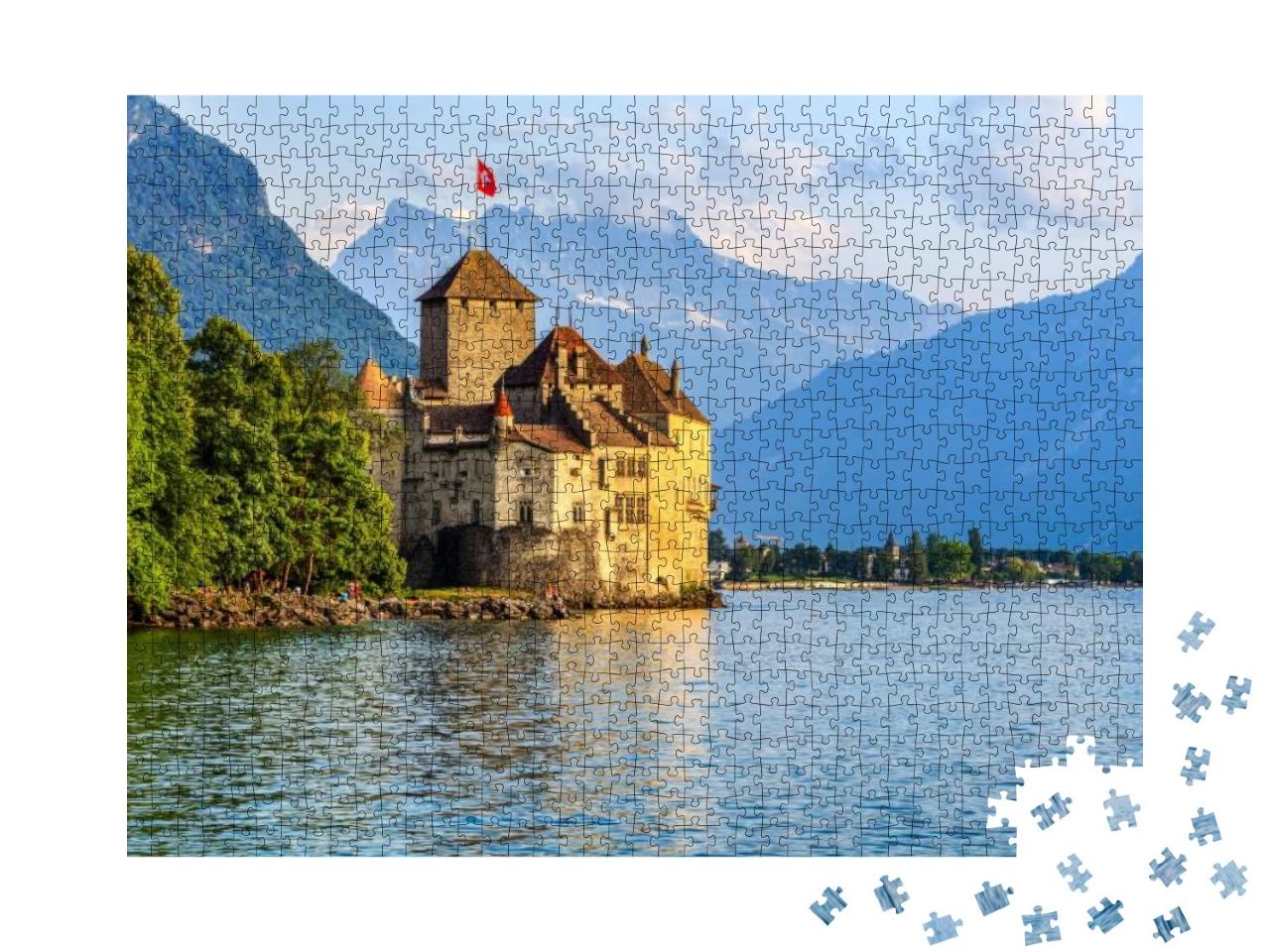 Sunset of Chillon Castle At Geneva Lake, Switzerland... Jigsaw Puzzle with 1000 pieces
