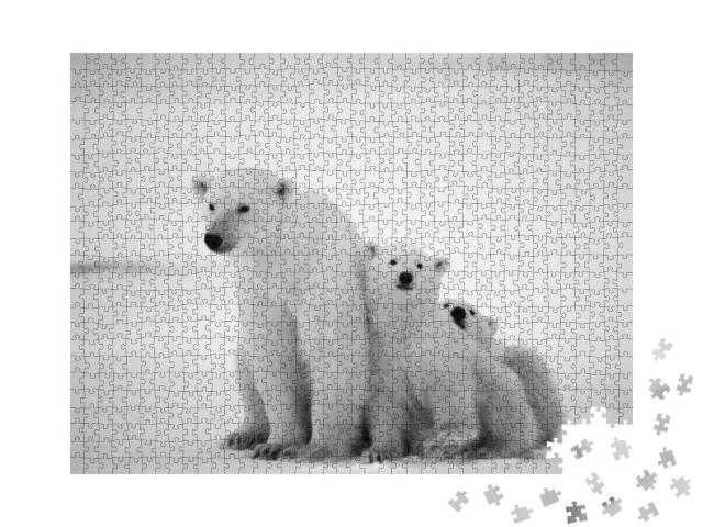 Polar She-Bear with Cubs. a Polar She-Bear with Two Small... Jigsaw Puzzle with 1000 pieces